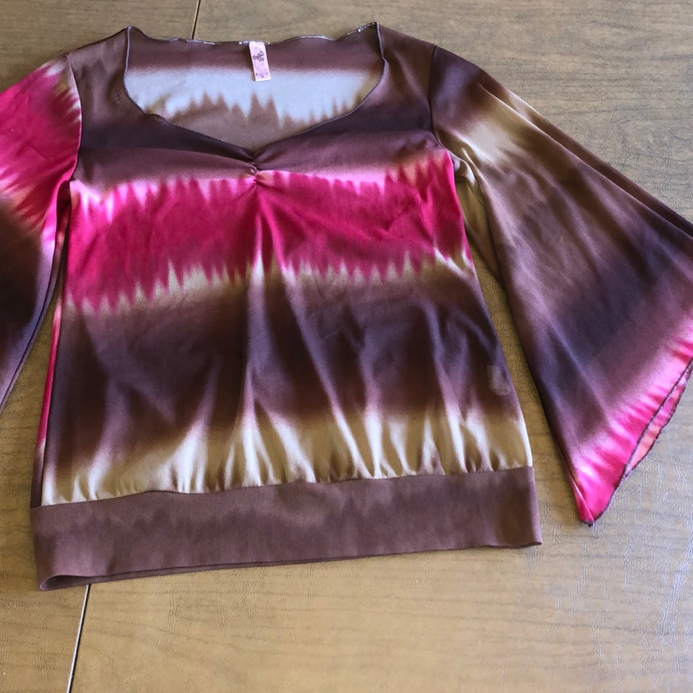 DOLLED UP Flared Sleeve Lightweight Brown Top M